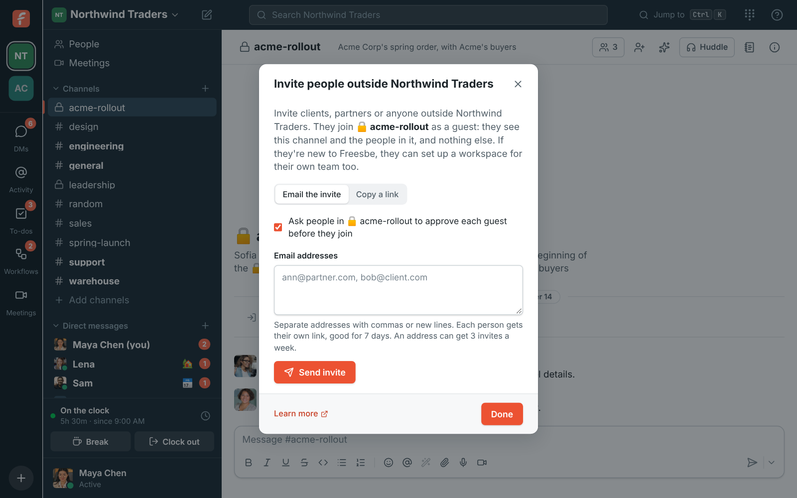 The Invite people outside Northwind dialog, with the approval option turned on