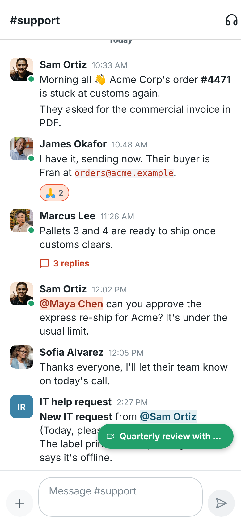 #support with the green Quarterly review bubble that returns to the meeting