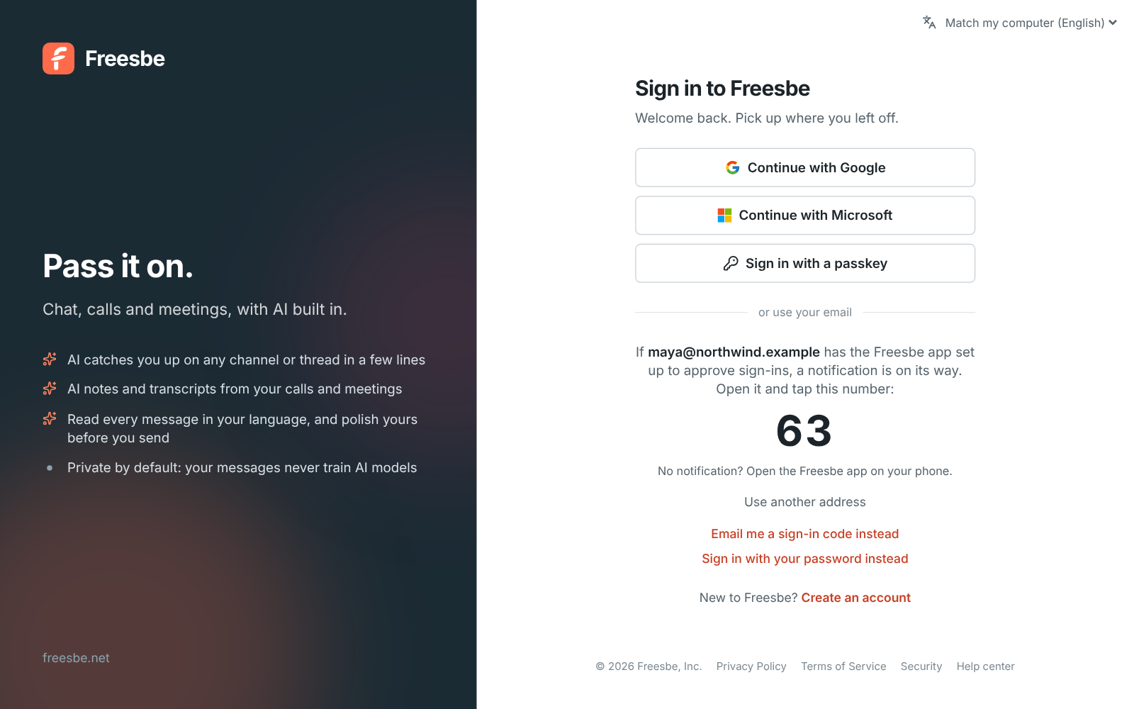 The sign-in page showing the number 63 to tap on your phone