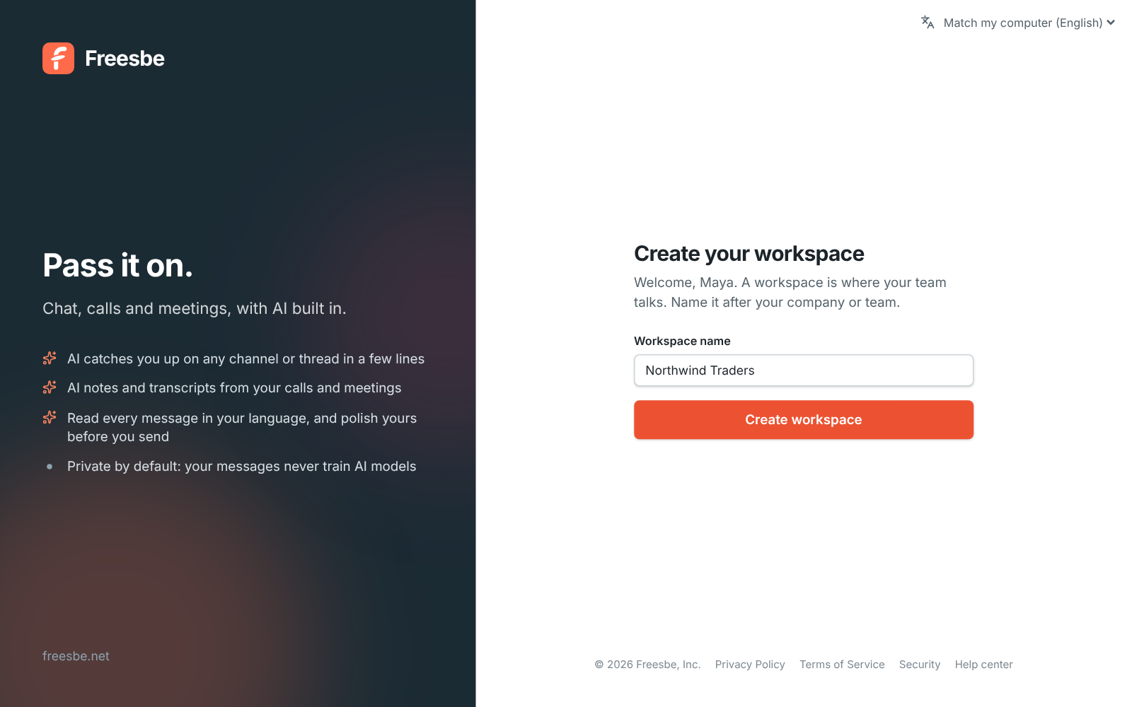 Create your workspace: the workspace name field and where to store your data
