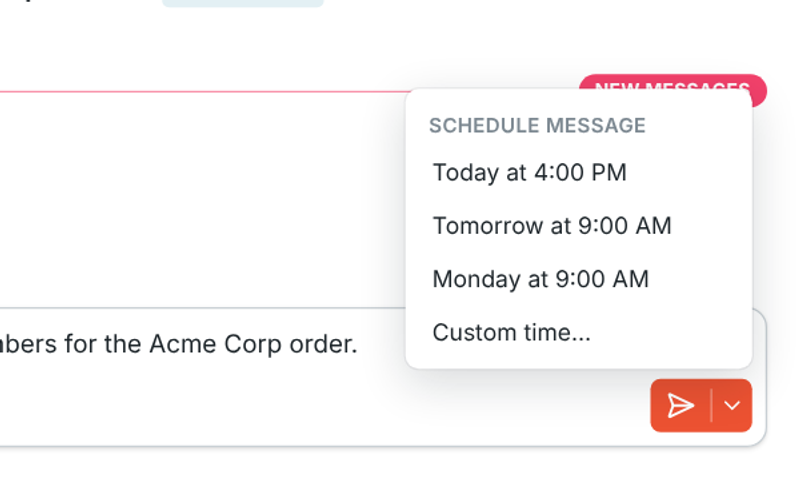 The Schedule message menu next to the send button