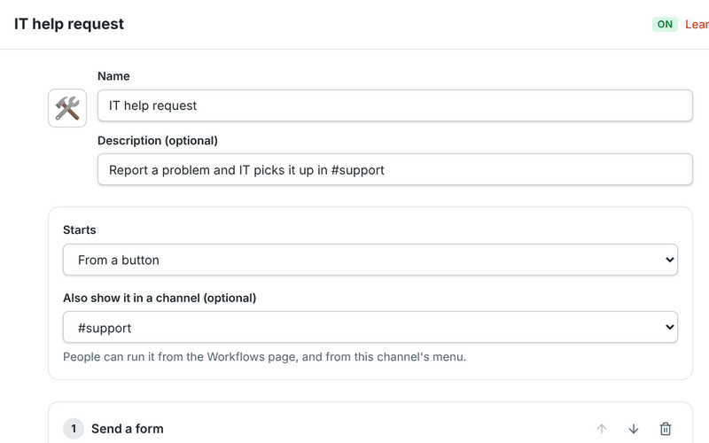 The workflow builder with a form step
