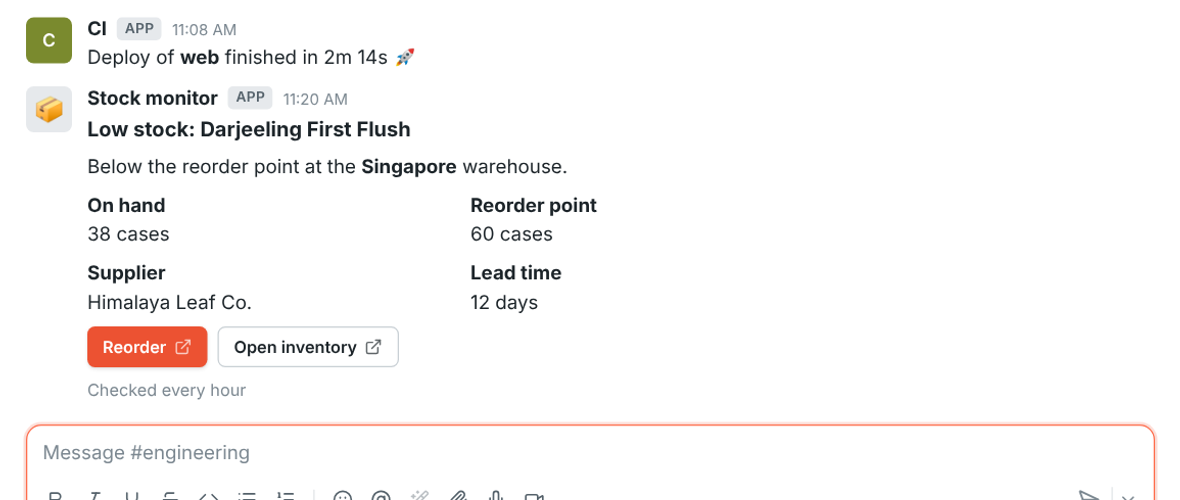 A message posted to a channel by an incoming webhook